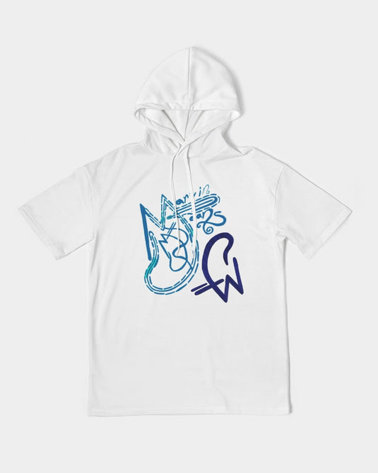 Two logo's all white by Marvin Jeans and Trinity D Marvin Men's Premium Heavyweight Short Sleeve Hoodie