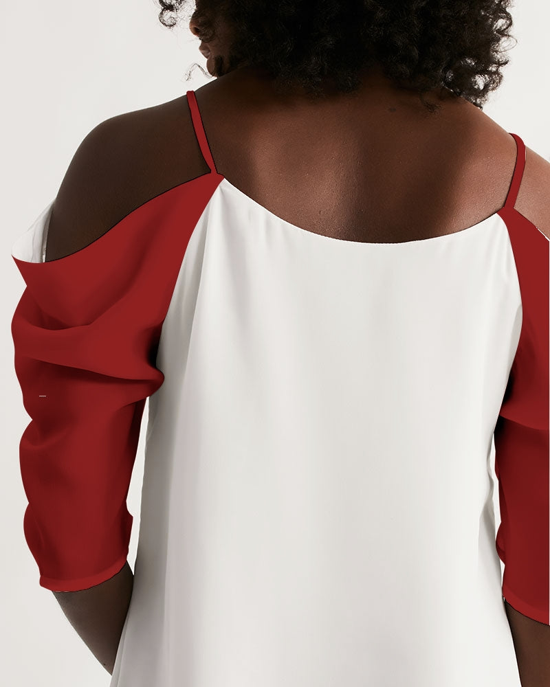 Maroon and white Women's Open Shoulder A-Line Dress