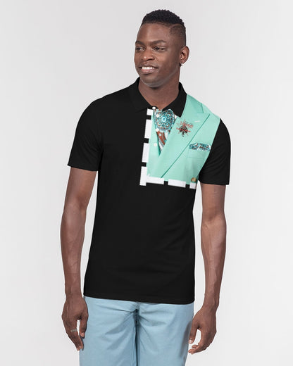 Black suits by Marvin Jeans and Trinity D Marvin Men's Slim Fit Short Sleeve Polo