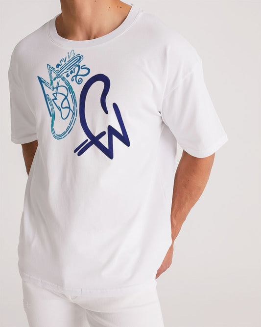 Two logo's  all white by Marvin Jeans and Trinity D Marvin Men's Premium Heavyweight Tee