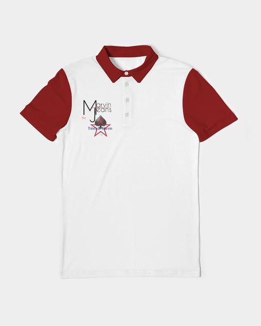 Maroon and white BY MARVIN JEANS Men's Slim Fit Short Sleeve Polo