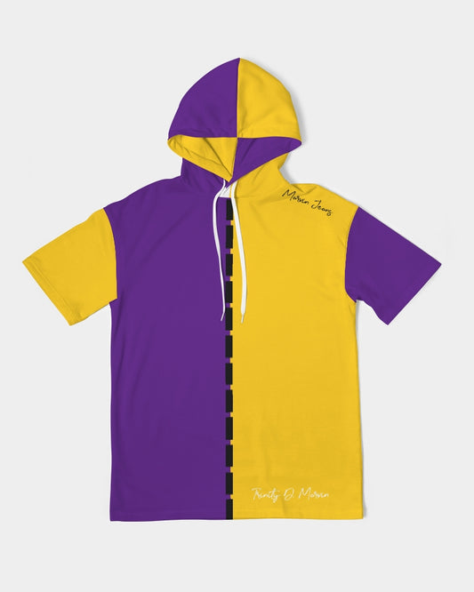 Purple half yellow BY MARVIN JEANS Men's Premium Heavyweight Short Sleeve Hoodie
