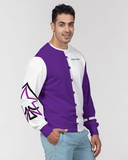 Purple half white Men's Classic French Terry Crewneck Pullover