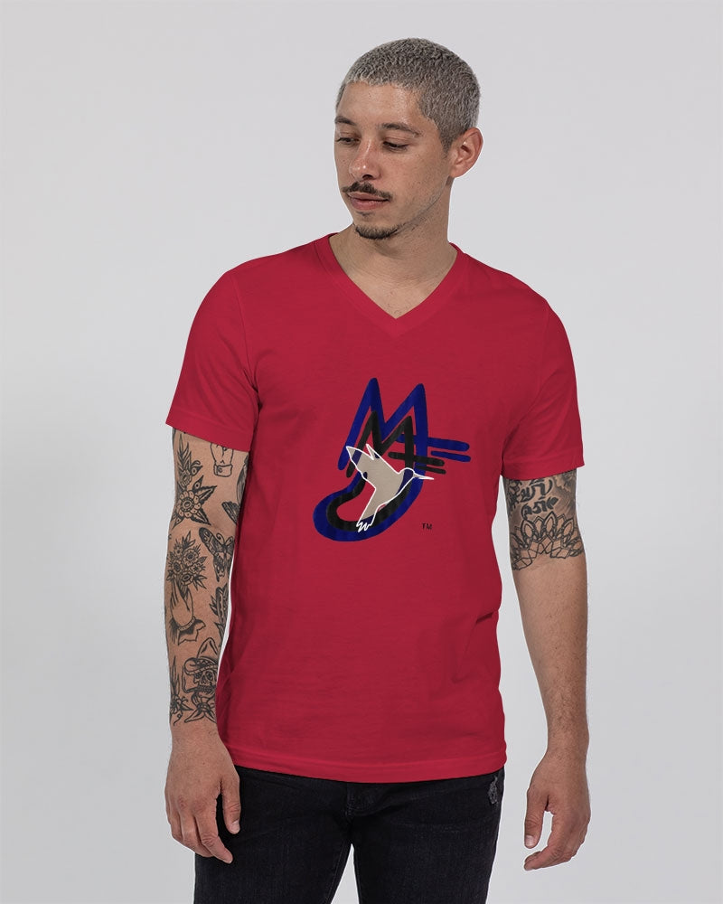 MJ logo by Marvin Jeans and Trinity D Marvin Unisex Jersey V-Neck Tee | Bella + Canvas