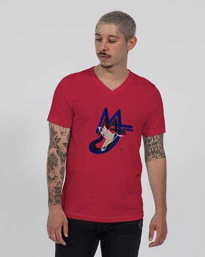 MJ logo by Marvin Jeans and Trinity D Marvin Unisex Jersey V-Neck Tee | Bella + Canvas