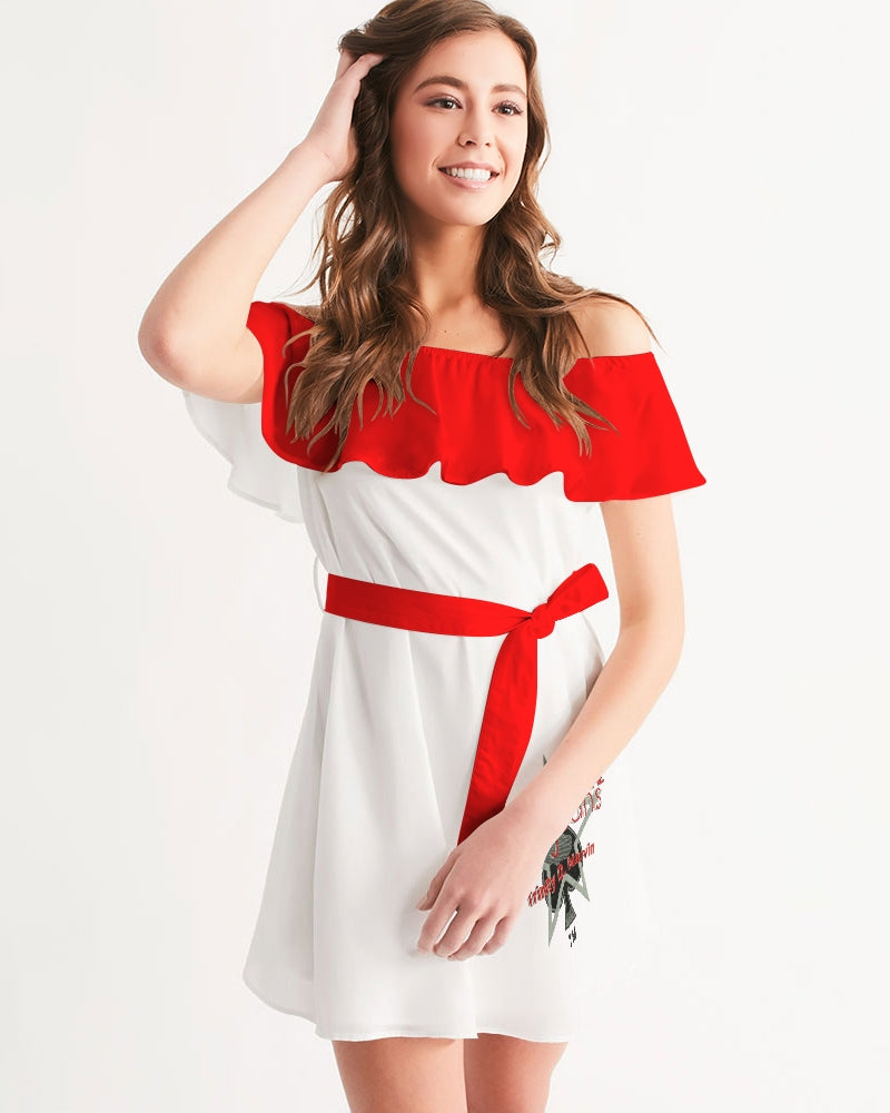 Red and white BY MARVIN JEANS Women's Off-Shoulder Dress