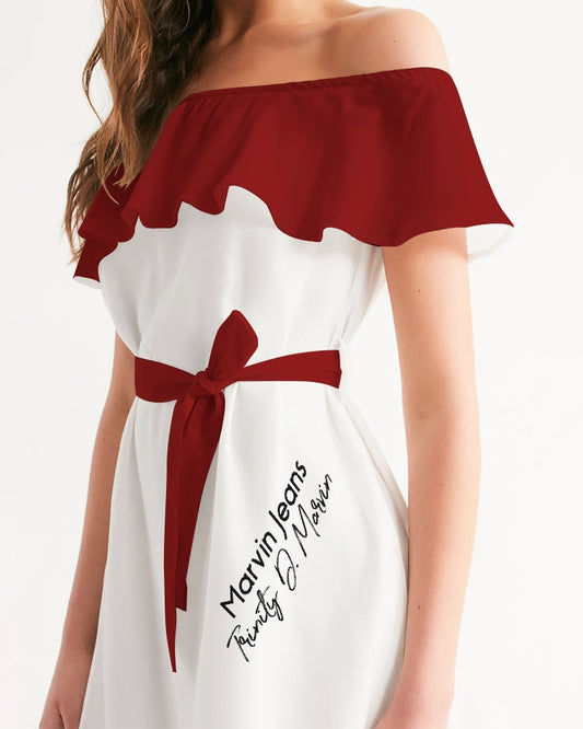 Maroon and white BY MARVIN JEANS Women's Off-Shoulder Dress