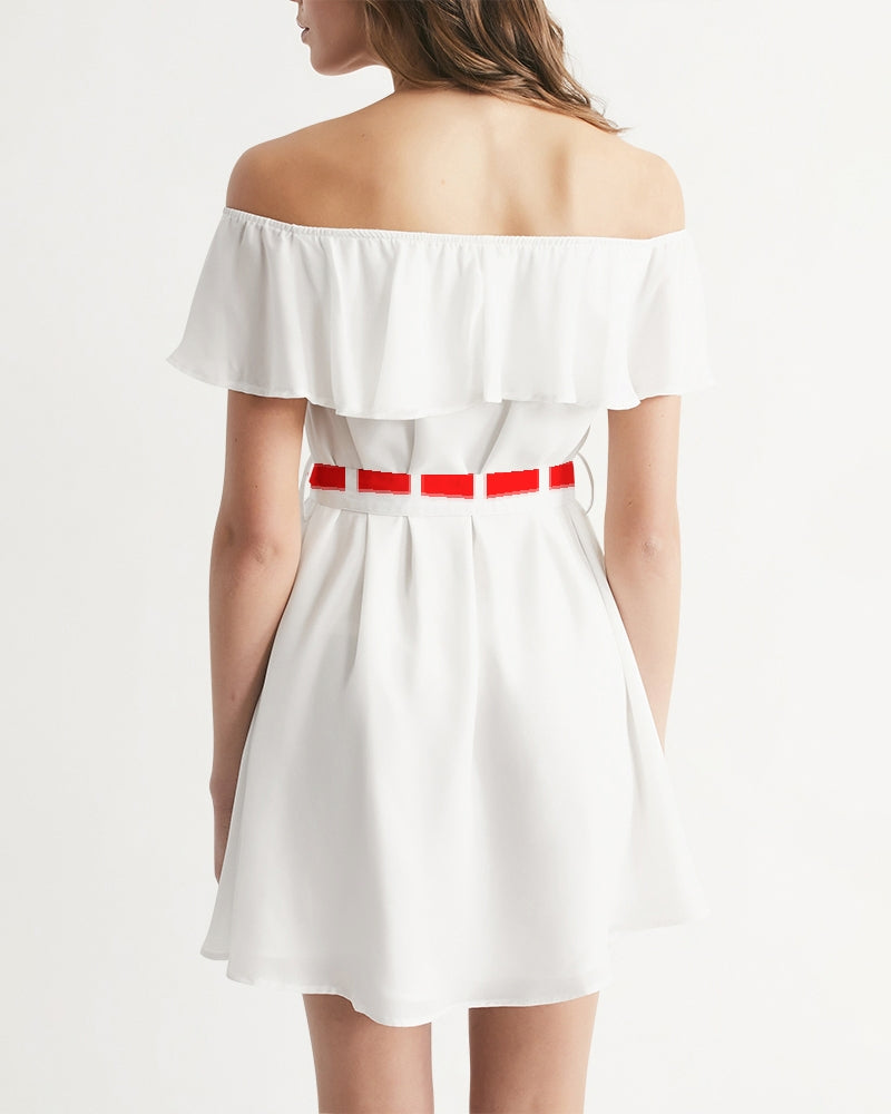 Red and white by Trinity D. Marvin Women's Off-Shoulder Dress