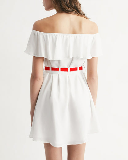 Red and white by Trinity D. Marvin Women's Off-Shoulder Dress