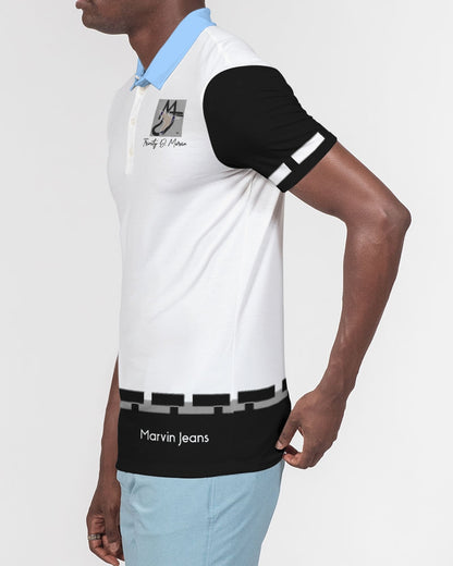 Black baby blue Men's Slim Fit Short Sleeve Polo