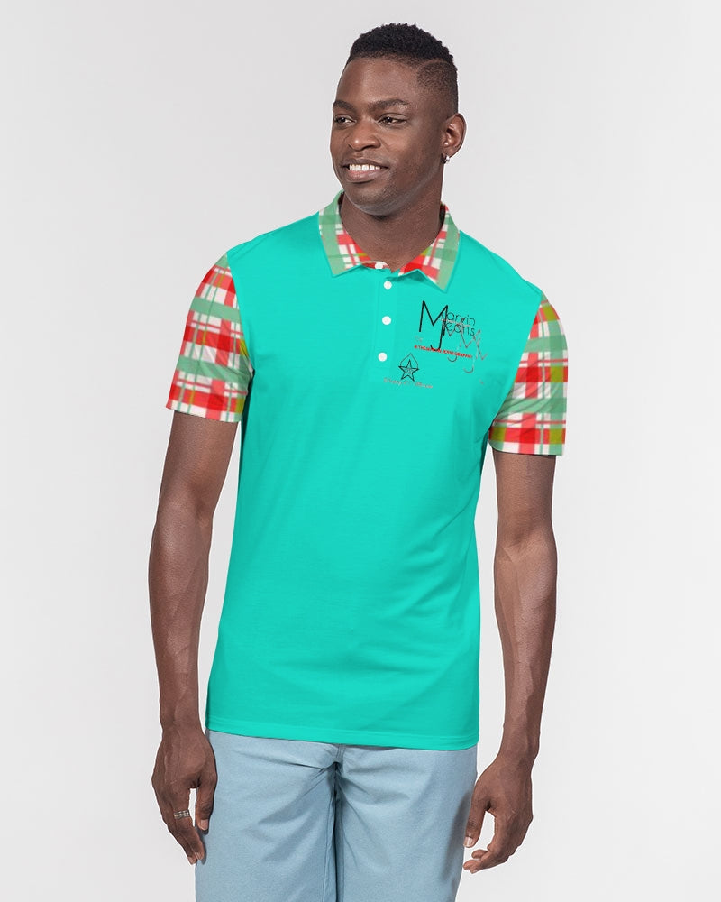 Color grid dark mint by Marvin Jeans and Trinity D Marvin Men's Slim Fit Short Sleeve Polo