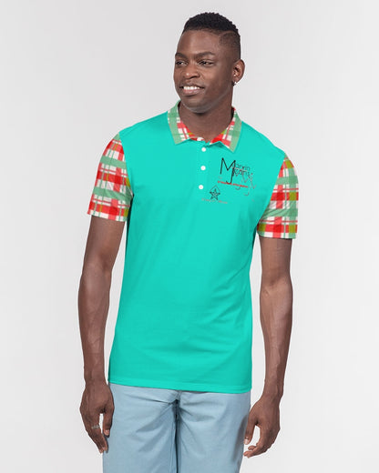 Color grid dark mint by Marvin Jeans and Trinity D Marvin Men's Slim Fit Short Sleeve Polo