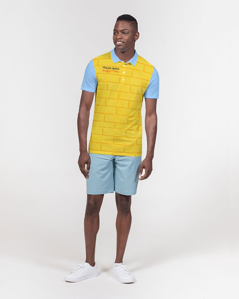 Brick city Yellow baby blue Marvin Jeans and Trinity D Marvin Men's Slim Fit Short Sleeve Polo