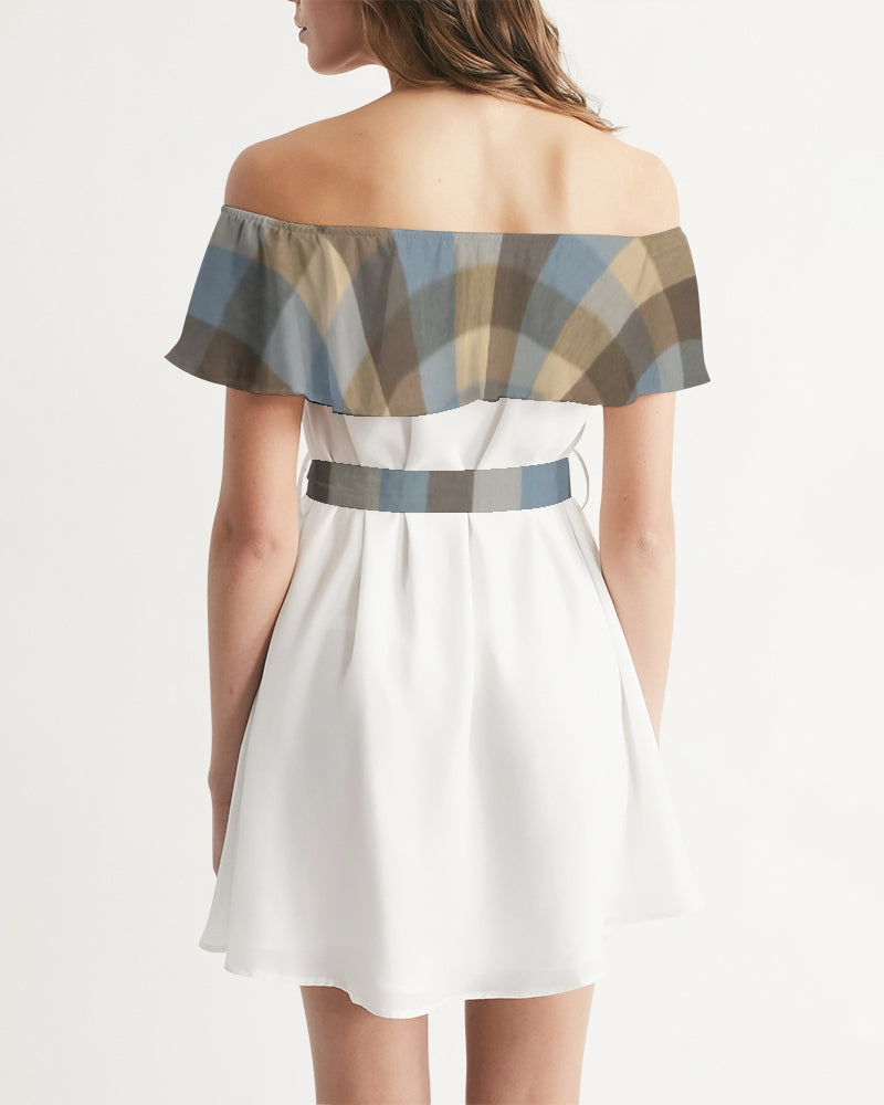 @plaids white Women's Off-Shoulder Dress