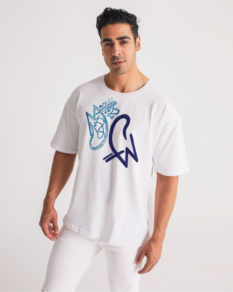 Two logo's  all white by Marvin Jeans and Trinity D Marvin Men's Premium Heavyweight Tee