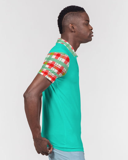 Color grid dark mint by Marvin Jeans and Trinity D Marvin Men's Slim Fit Short Sleeve Polo