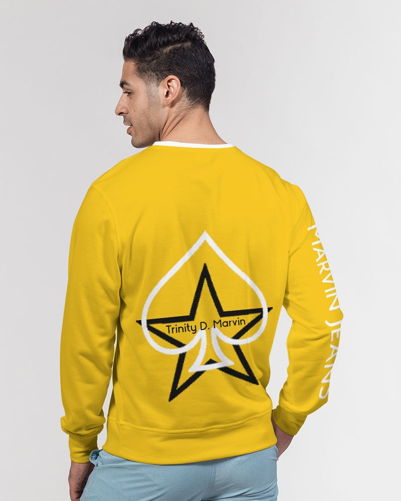 Yellow BY MARVIN JEANS Men's Classic French Terry Crewneck Pullover