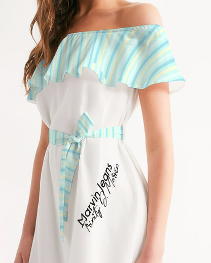 Pin stripes BY MARVIN JEANS Women's Off-Shoulder Dress