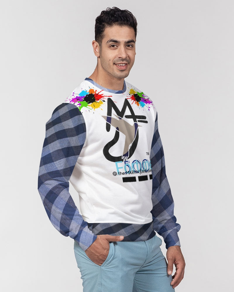 Double splash blue stripes by Marvin Jeans and Trinity D Marvin Men's Classic French Terry Crewneck Pullover