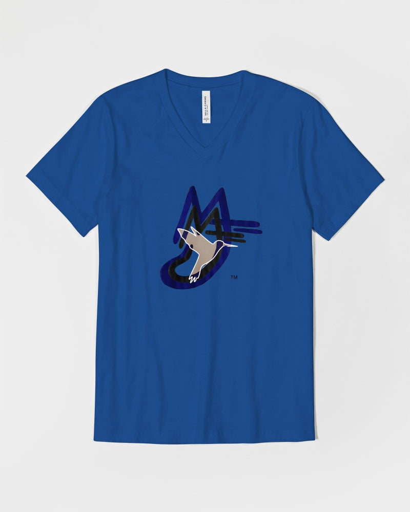 MJ logo by Marvin Jeans and Trinity D Marvin Unisex Jersey V-Neck Tee | Bella + Canvas