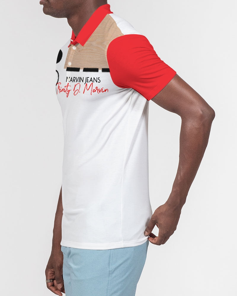 Woodgrain red BY MARVIN JEANS Men's Slim Fit Short Sleeve Polo