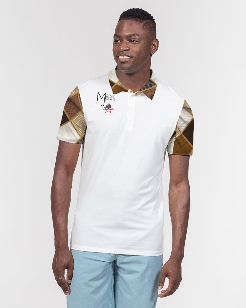 plaids 101 by Trinity D Marvin and Marvin Jeans  Men's All-Over Print Slim Fit Short Sleeve Polo