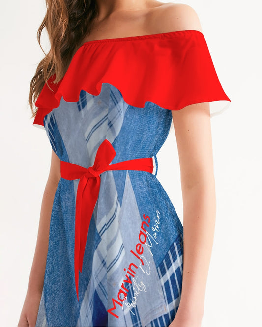 Denim red 1.0 Women's Off-Shoulder Dress