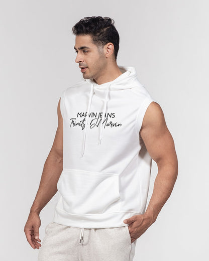 All white BY MARVIN JEANS Men's Premium Heavyweight Sleeveless Hoodie