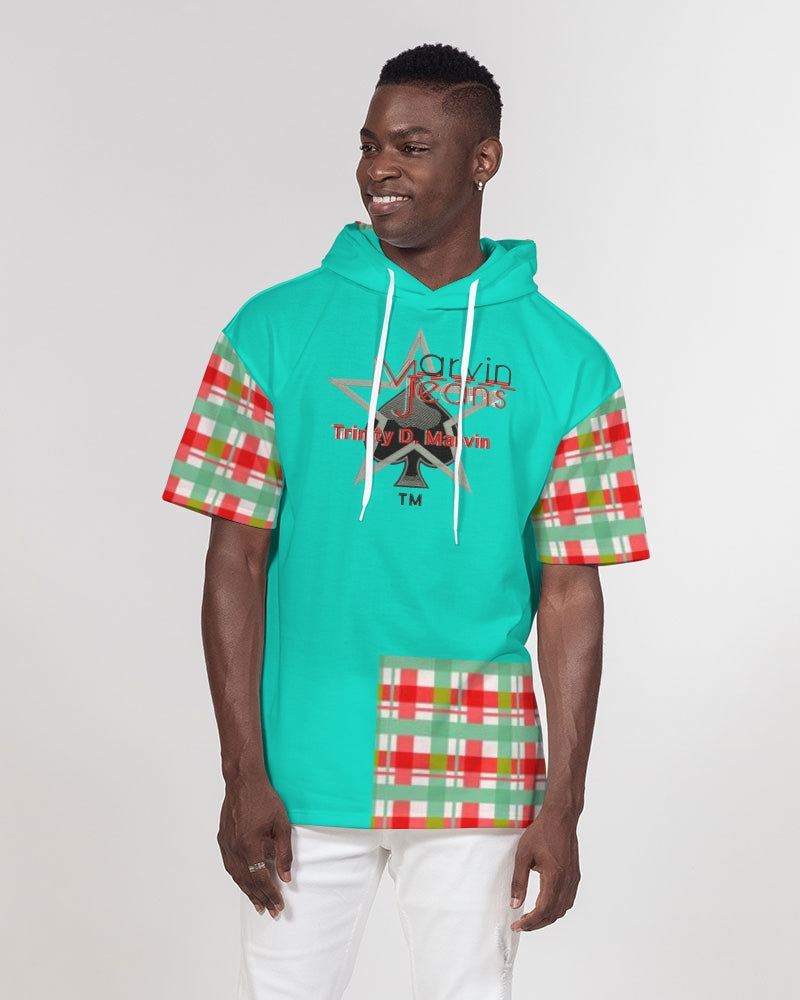 Color grid dark mint by Marvin Jeans and Trinity D Marvin Men's Premium Heavyweight Short Sleeve Hoodie