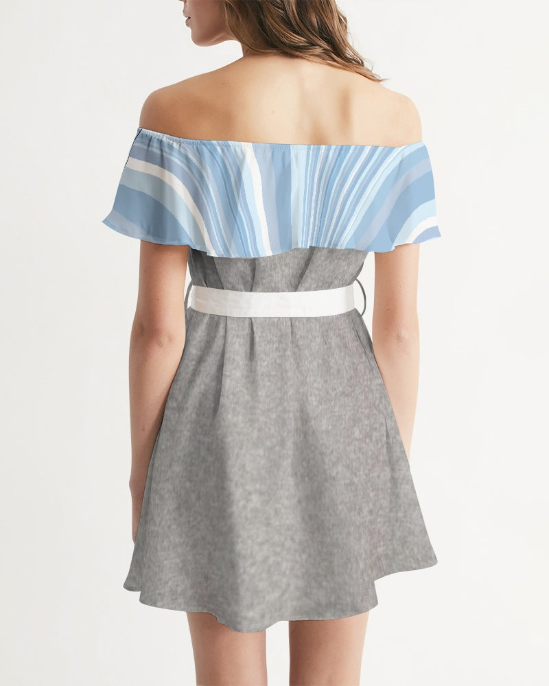 Pin stripes 2.0 cool grey by Marvin Jeans and Trinity D Marvin Women's Off-Shoulder Dress