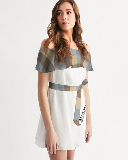 @plaids white Women's Off-Shoulder Dress