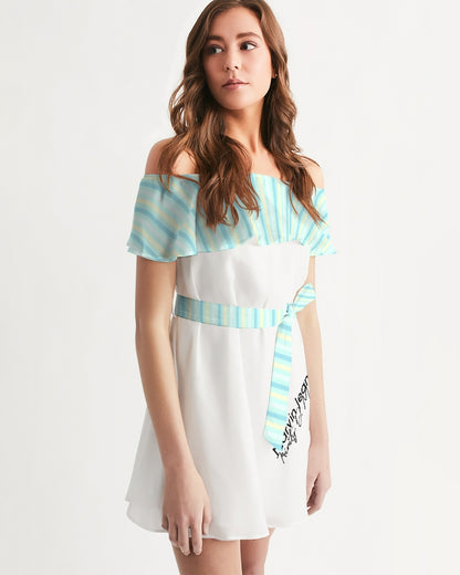 Pin stripes BY MARVIN JEANS Women's Off-Shoulder Dress