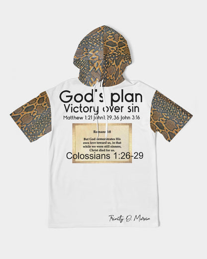 Calf print Gospel message Romans 5:8 Men's Premium Heavyweight Short Sleeve Hoodie