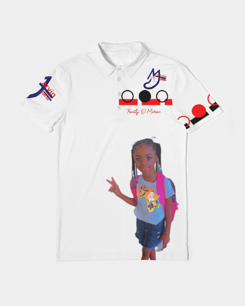 All White T.D.M by Marvin Jeans and Trinity D Marvin Men's Slim Fit Short Sleeve Polo