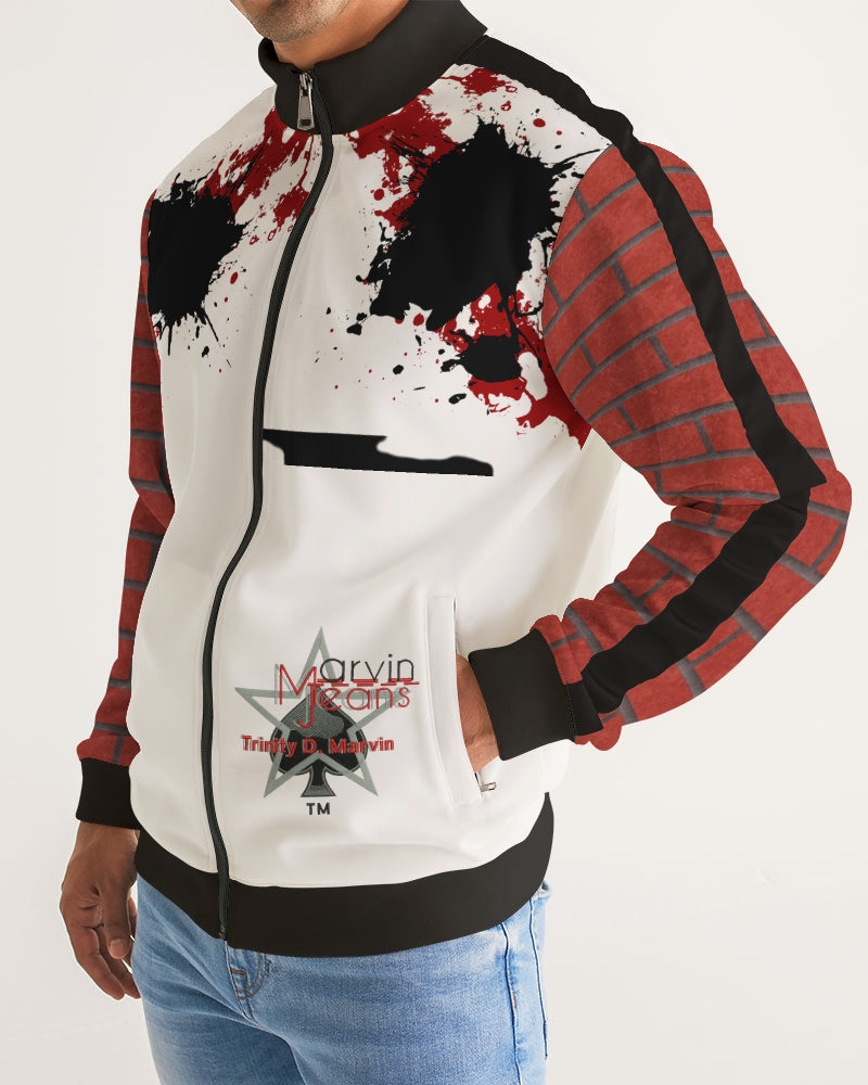 Brick city red awesome print by Marvin Jeans and Trinity D Marvin Men's Stripe-Sleeve Track Jacket
