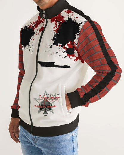 Brick city red awesome print by Marvin Jeans and Trinity D Marvin Men's Stripe-Sleeve Track Jacket
