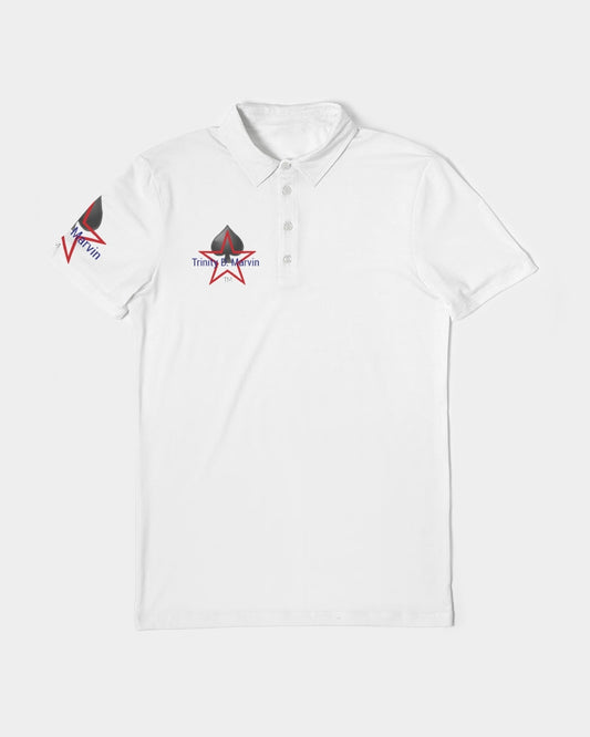 All White New-Legacy by Marvin Jeans and Trinity D Marvin Men's Slim Fit Short Sleeve Polo