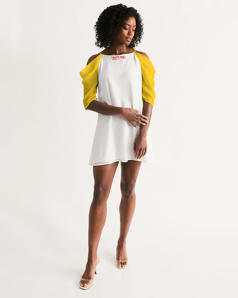 Yellow BY MARVIN JEANS Women's Open Shoulder A-Line Dress