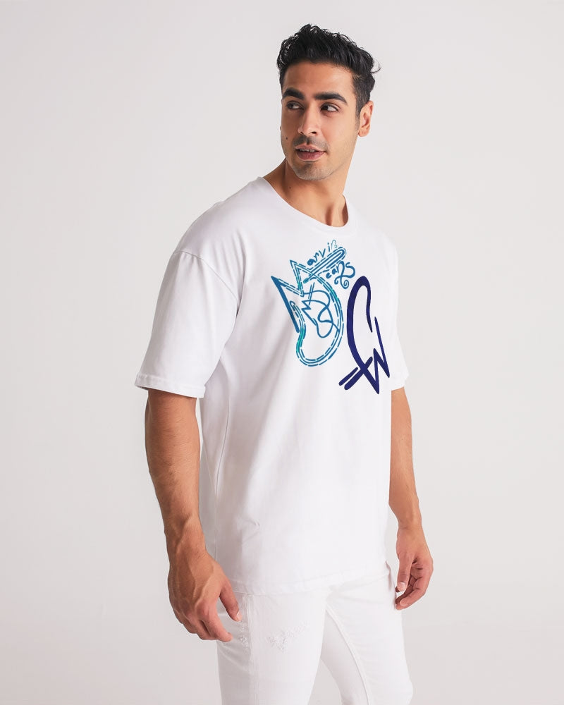 Two logo's  all white by Marvin Jeans and Trinity D Marvin Men's Premium Heavyweight Tee