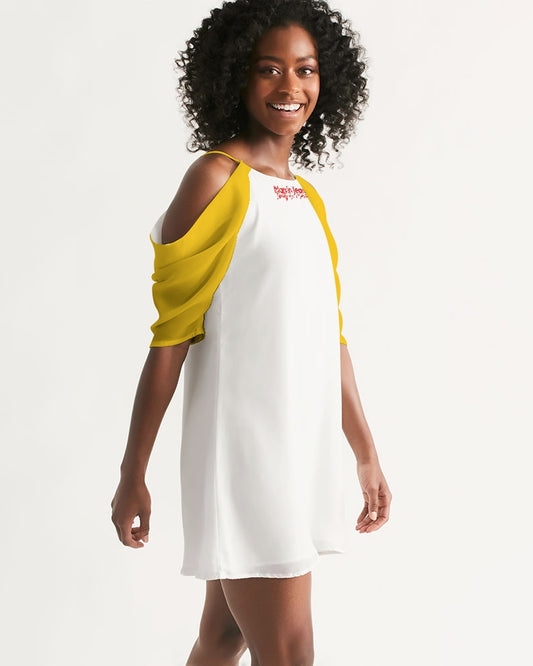 Yellow BY MARVIN JEANS Women's Open Shoulder A-Line Dress