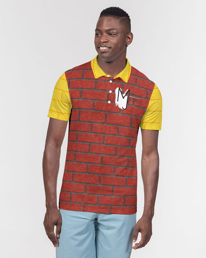 Brick city Red Yellow by Marvin Jeans and Trinity D Marvin Men's Slim Fit Short Sleeve Polo
