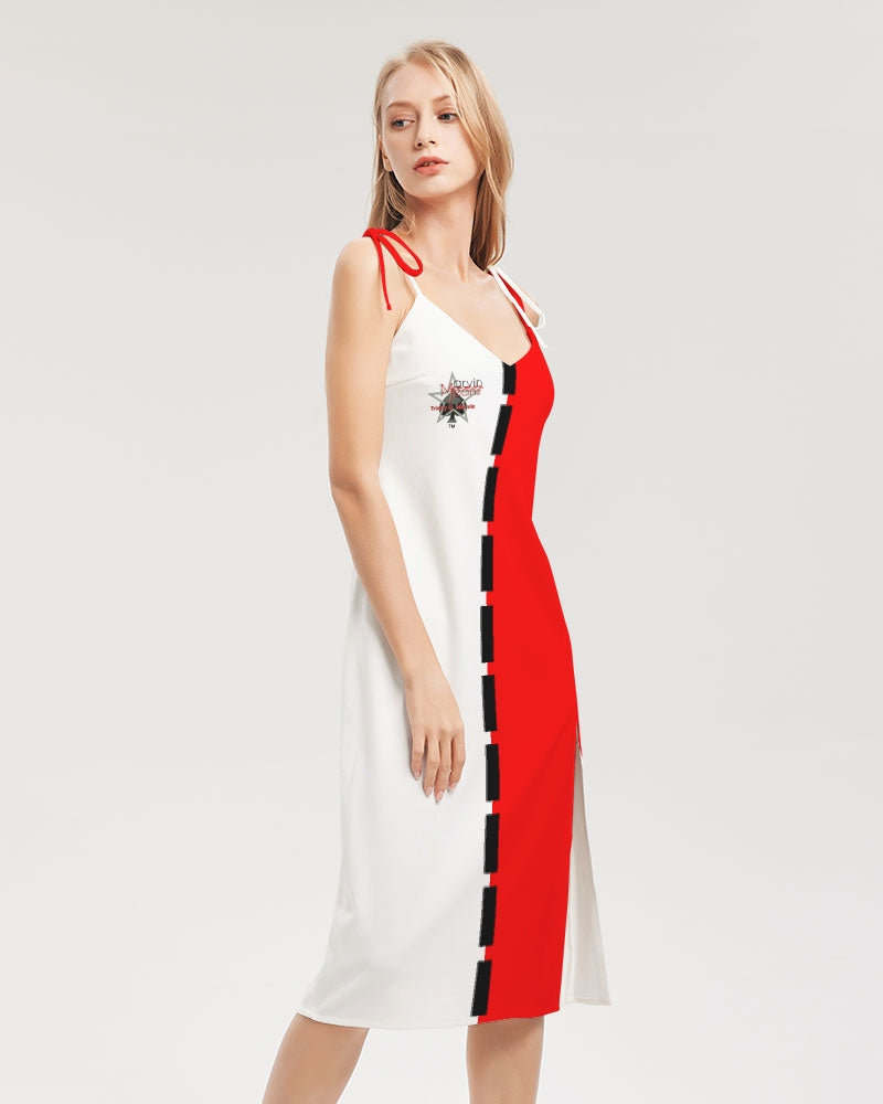 Red half white BY MARVIN JEANS Women's Tie Strap Split Dress