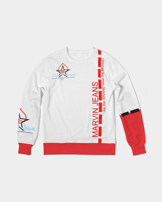 Red and white BY MARVIN JEANS Men's Classic French Terry Crewneck Pullover
