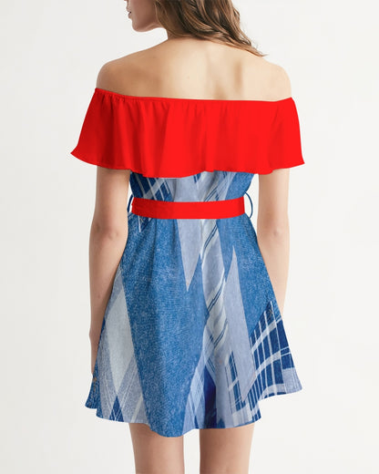 Denim red 1.0 Women's Off-Shoulder Dress