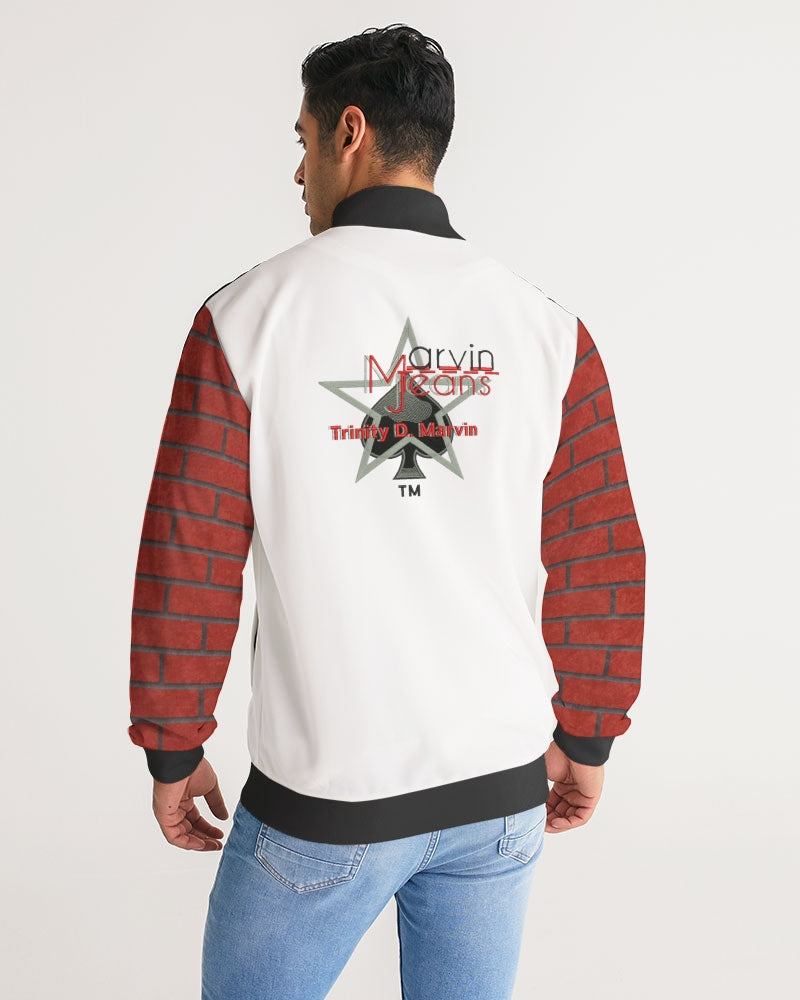 Brick city red awesome print by Marvin Jeans and Trinity D Marvin Men's Stripe-Sleeve Track Jacket