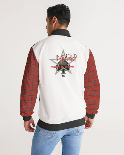 Brick city red awesome print by Marvin Jeans and Trinity D Marvin Men's Stripe-Sleeve Track Jacket