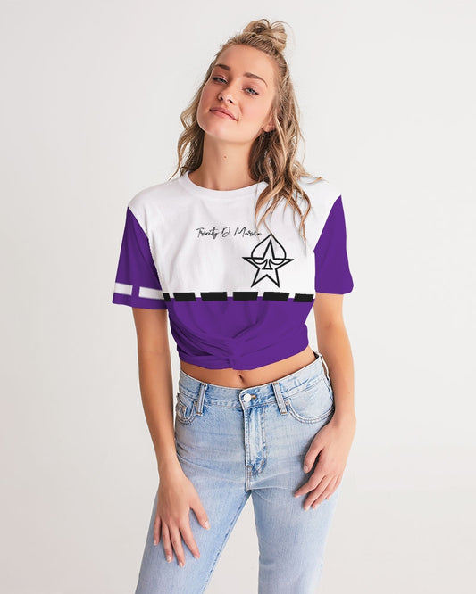 Purple BY MARVIN JEANS Women's Twist-Front Cropped Tee