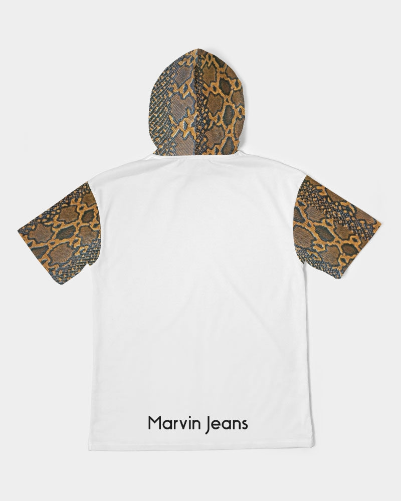Calf print Gospel message Romans 5:8 Men's Premium Heavyweight Short Sleeve Hoodie