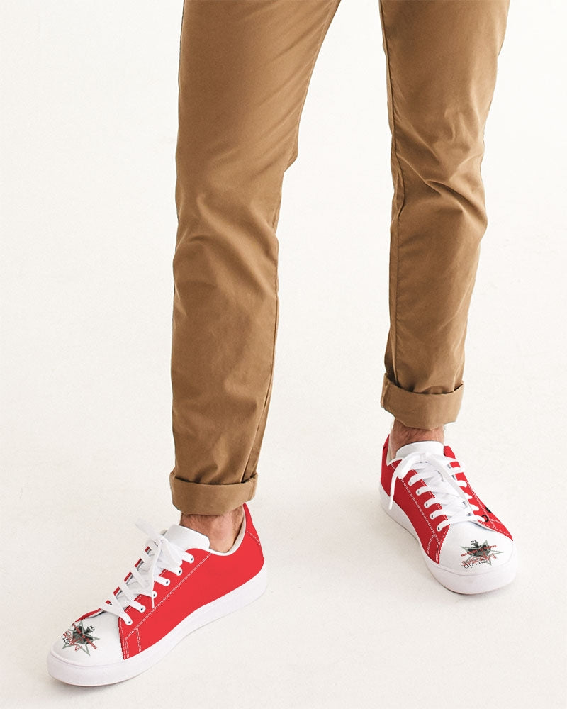 Red and white Men's Faux-Leather Sneaker