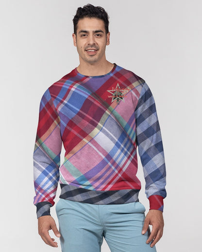 Plaids blue stripes by Marvin Jeans and Trinity D Marvin Men's Classic French Terry Crewneck Pullover